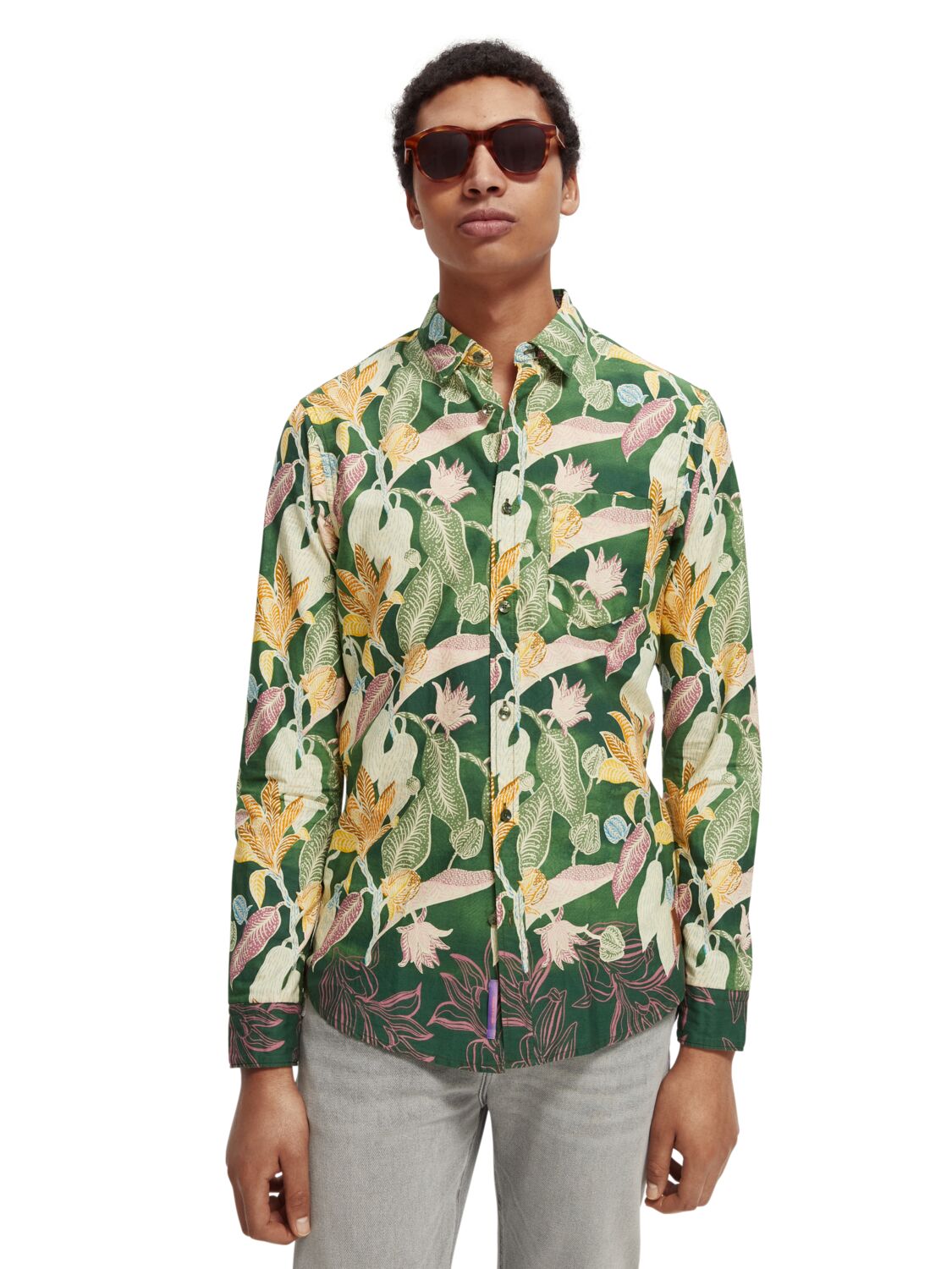 Узкая рубашка из органического хлопка с цветочным принтом